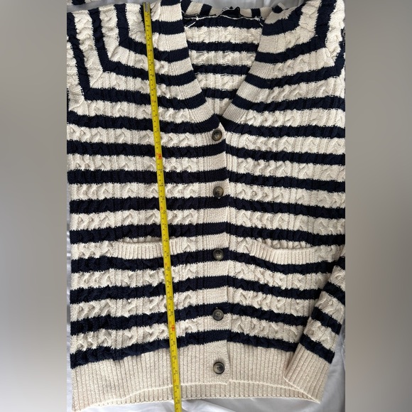 ZARA Striped Cotton Navy and Cream Women's Cardigan - Picture 10 of 10